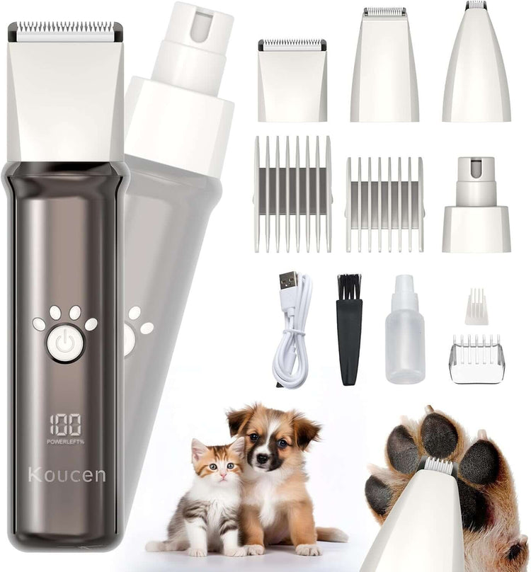 PawPro 4-in-1 Pet Grooming Kit – Rechargeable Low Noise Clippers for Dogs & Cats