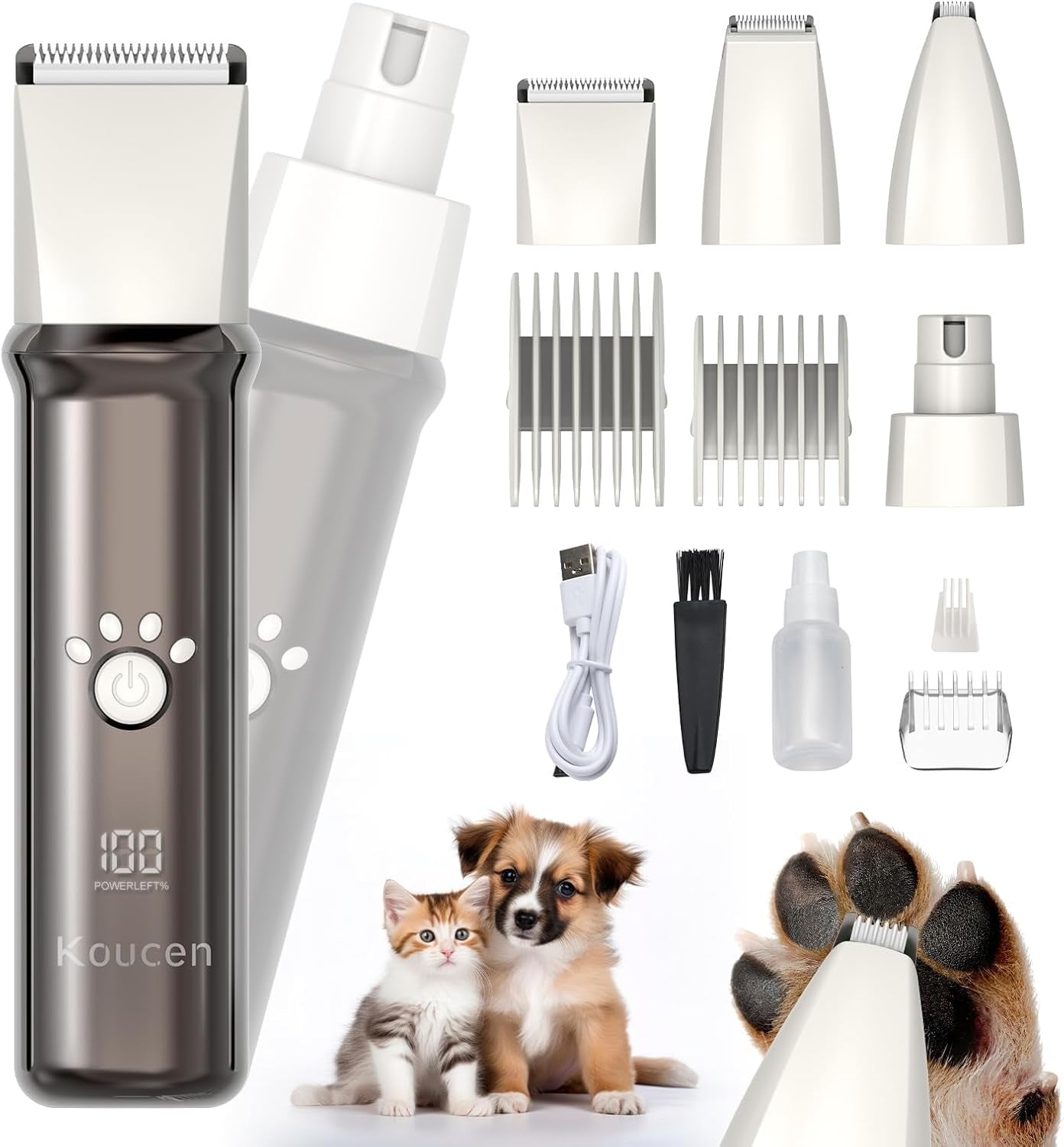 PawPro 4-in-1 Pet Grooming Kit – Rechargeable Low Noise Clippers for Dogs & Cats