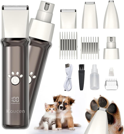 PawPro 4-in-1 Pet Grooming Kit – Rechargeable Low Noise Clippers for Dogs & Cats