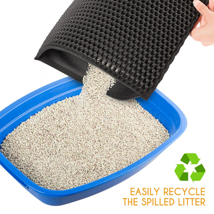 Cat Litter Mat - Double Layer Waterproof Urine Trapper, Non-Slip, Black
