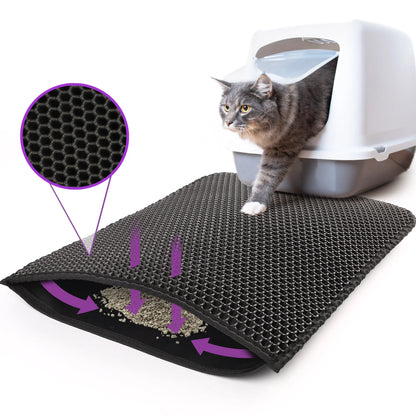 Cat Litter Mat - Double Layer Waterproof Urine Trapper, Non-Slip, Black