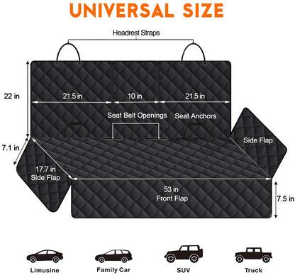 Dog Car Seat Cover - Waterproof and Durable Back Seat Protector for Pets- Black