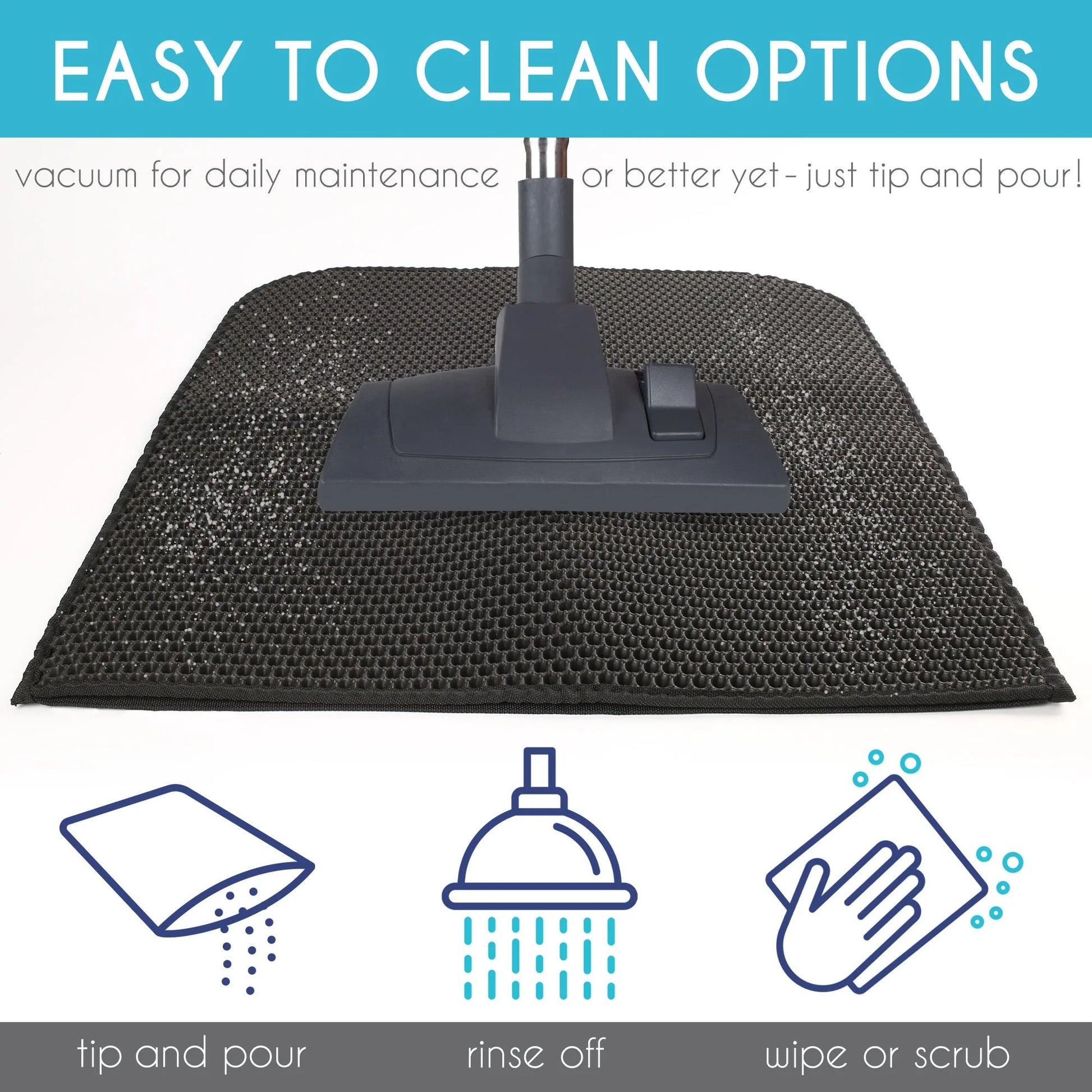 Cat Litter Mat - Double Layer Waterproof Urine Trapper, Non-Slip, Black