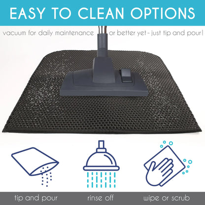 Cat Litter Mat - Double Layer Waterproof Urine Trapper, Non-Slip, Black