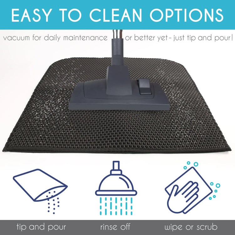 Cat Litter Mat - Double Layer Waterproof Urine Trapper, Non-Slip, Black