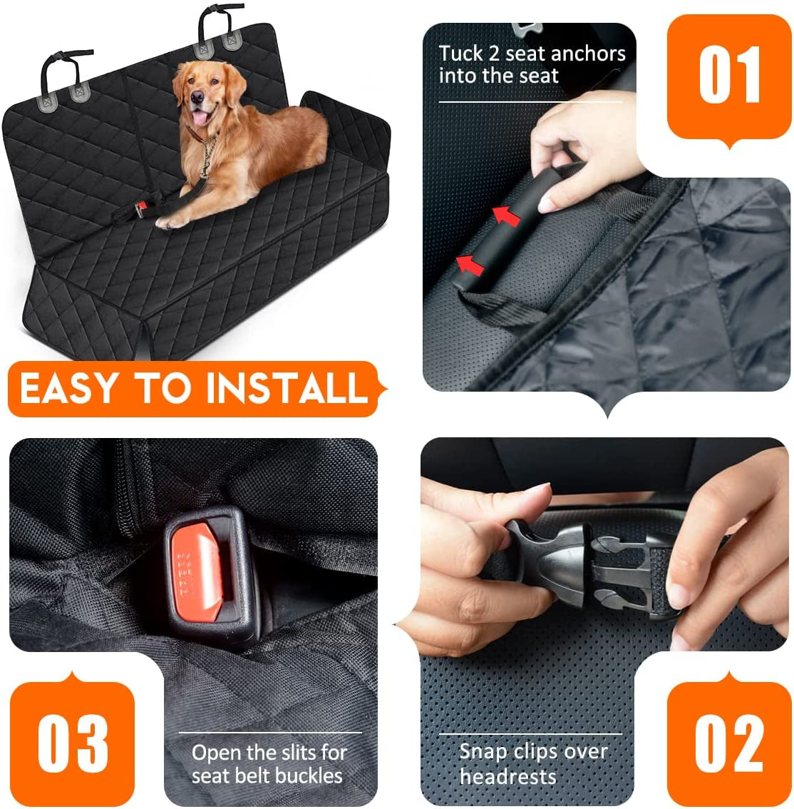 Dog Car Seat Cover - Waterproof and Durable Back Seat Protector for Pets- Black