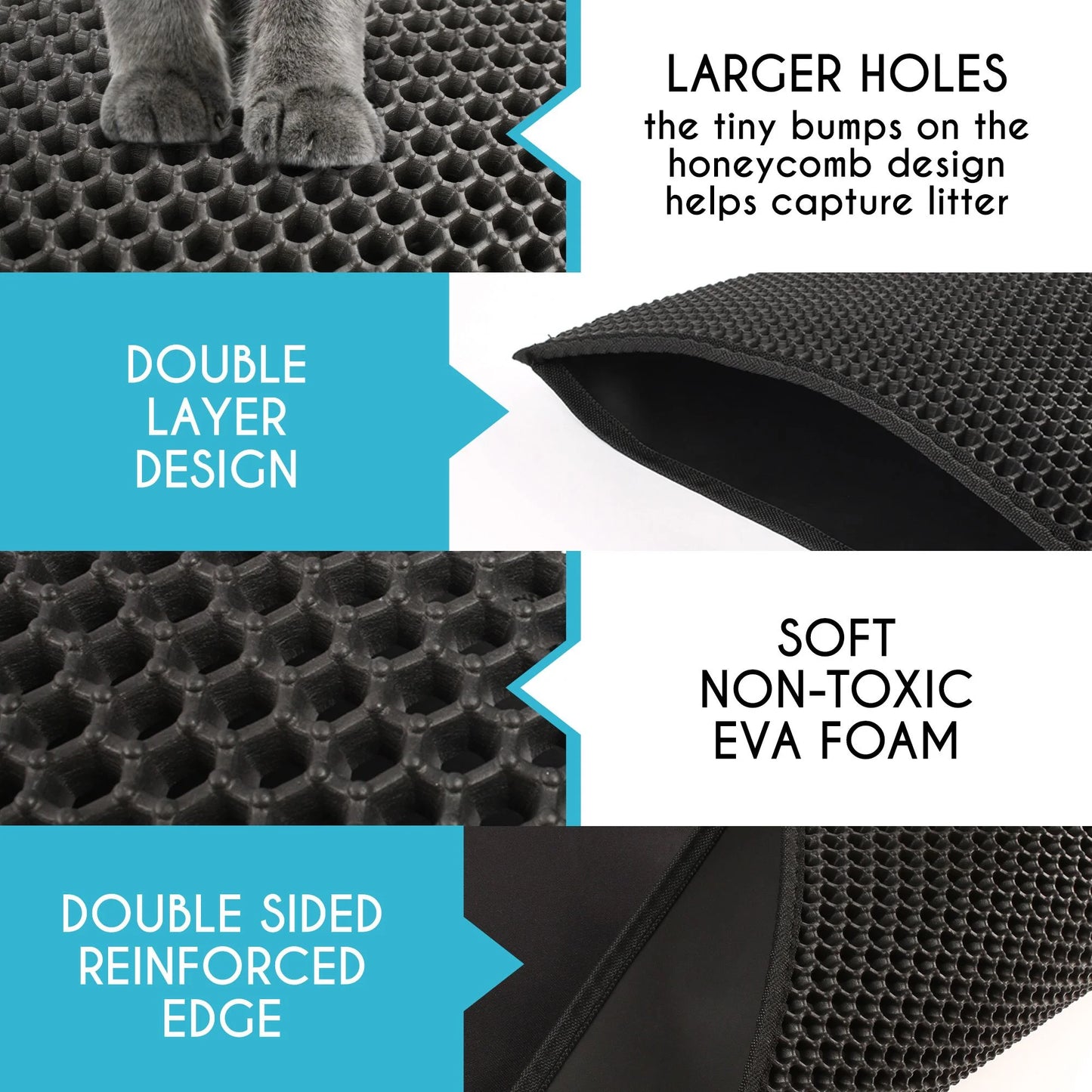 Cat Litter Mat - Double Layer Waterproof Urine Trapper, Non-Slip, Black